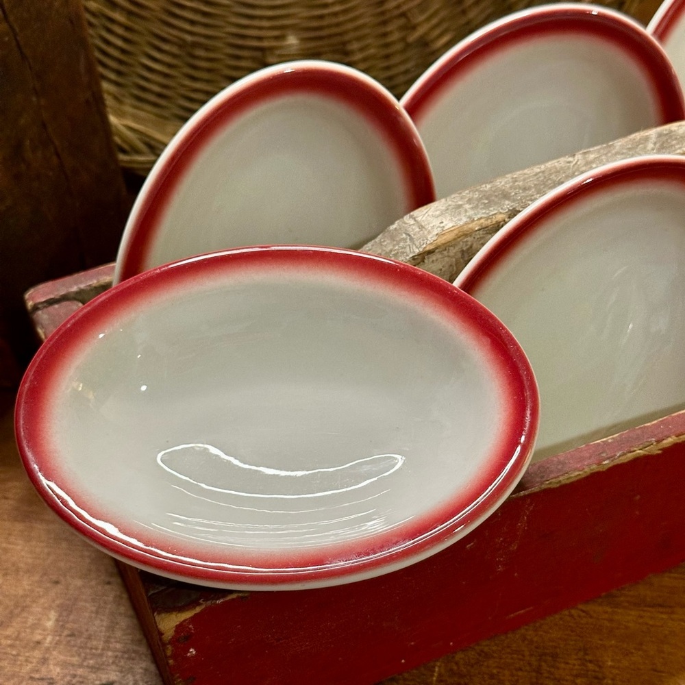 6 Vintge Shenango China Red Band Berry Bowls Restaurant Ware Interpace USA Diner
